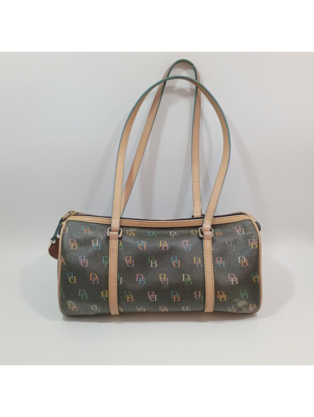 Dooney & Bourke Barrel Bag Handbag Signature DB Coated PVC READ